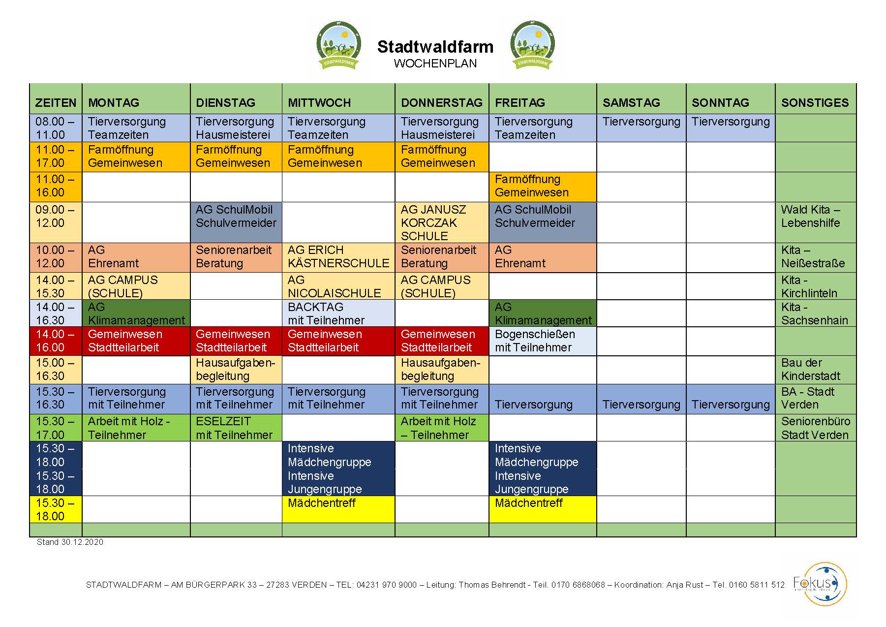 WOCHENPLAN - STADTWALDFARM VERDEN - STAND 30.12.2020